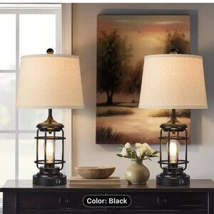 Set of TWO Black Farmhouse Table Lamps